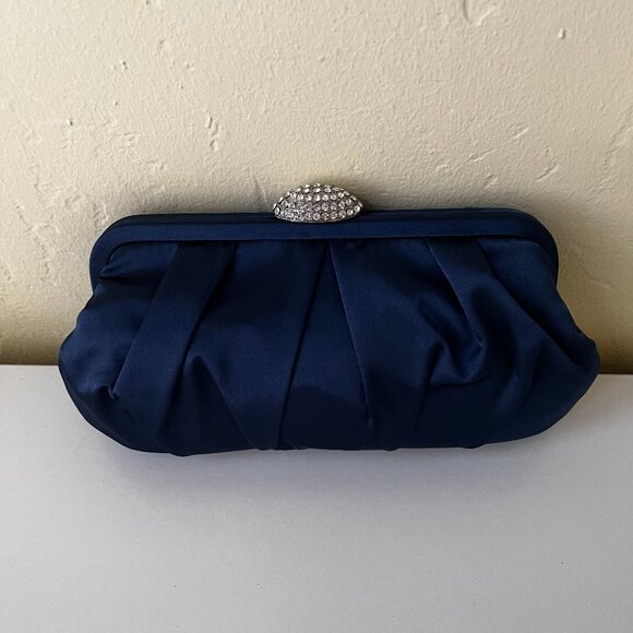 NINA Concord Navy Blue Satin Dress Clutch Purse ~ NEW w/tag and box - Picture 5 of 9